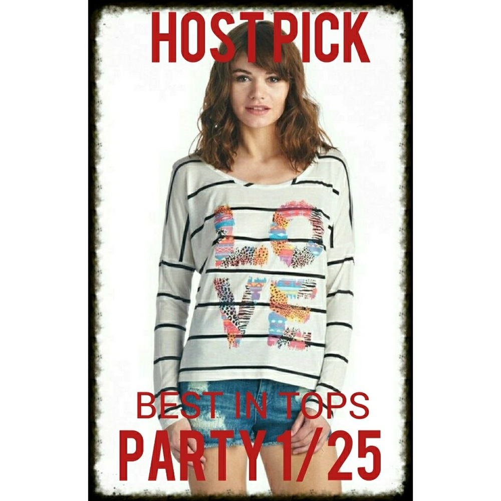 🔥🔥🔥🔥NWT LS Stripe Love Print Top
